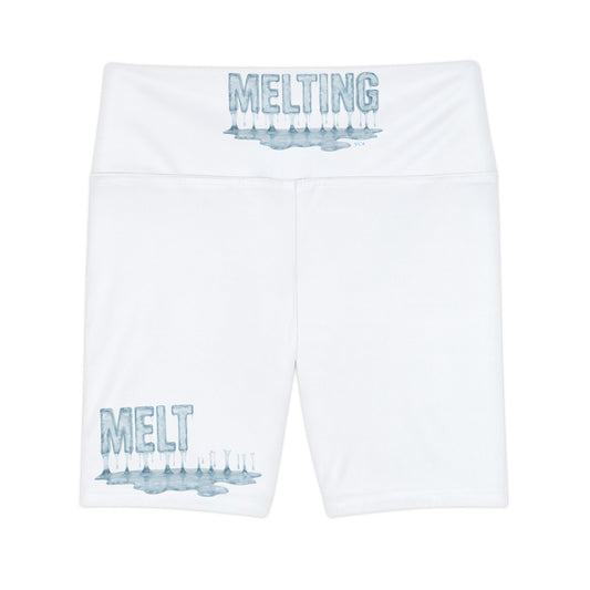 "Elevated Style" Collection - 'Melting' ice Designer Women's Workout Shorts (White) - by vca