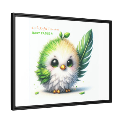 "Little Artful Treasures" Collection - Framed Canvas Wall Art - Cute Green Baby Eagle with Eagle feather ("Baby Eagle 4") by vca