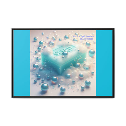 "Little Artful Treasures" Collection - Framed Matte Canvas Wall Art — 'Soap Bubbles' by vca - Blue