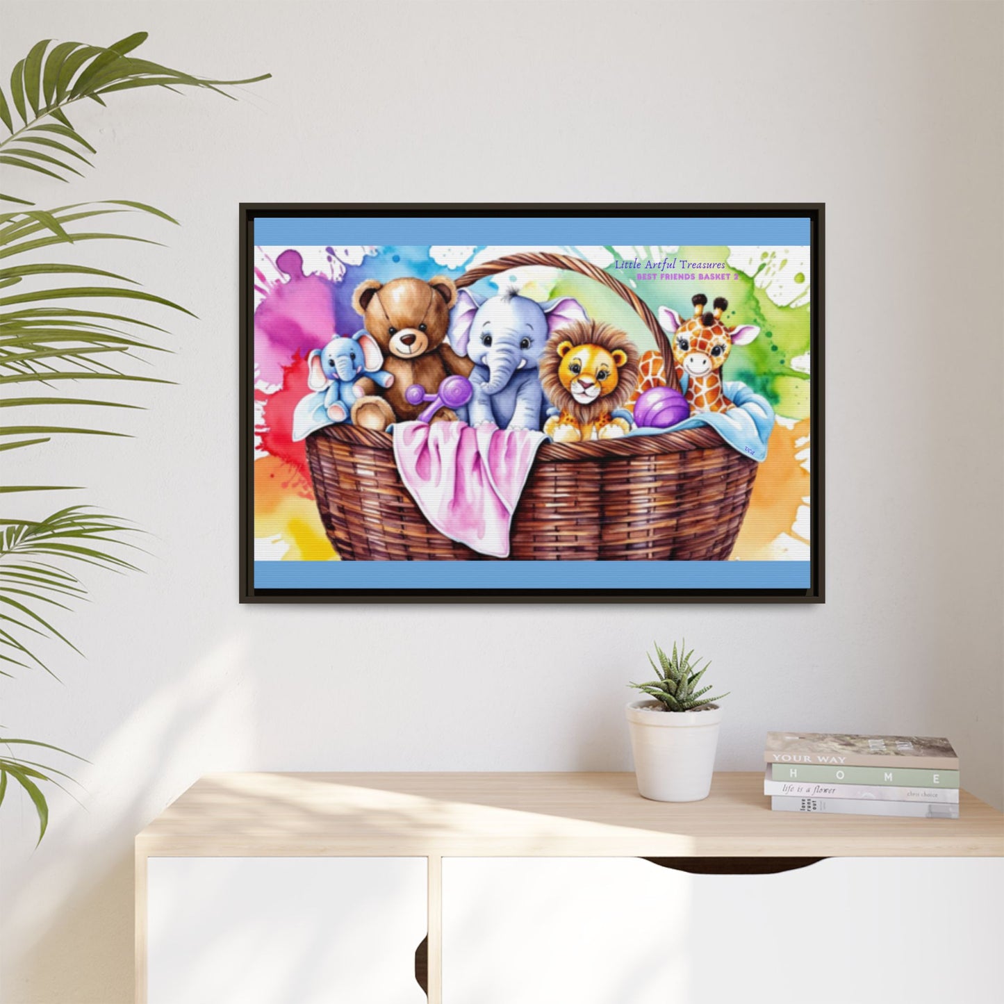 "Little Artful Treasures" Collection - Framed Nursery Canvas Wall Art — 'Best Friends Basket 2' by vca