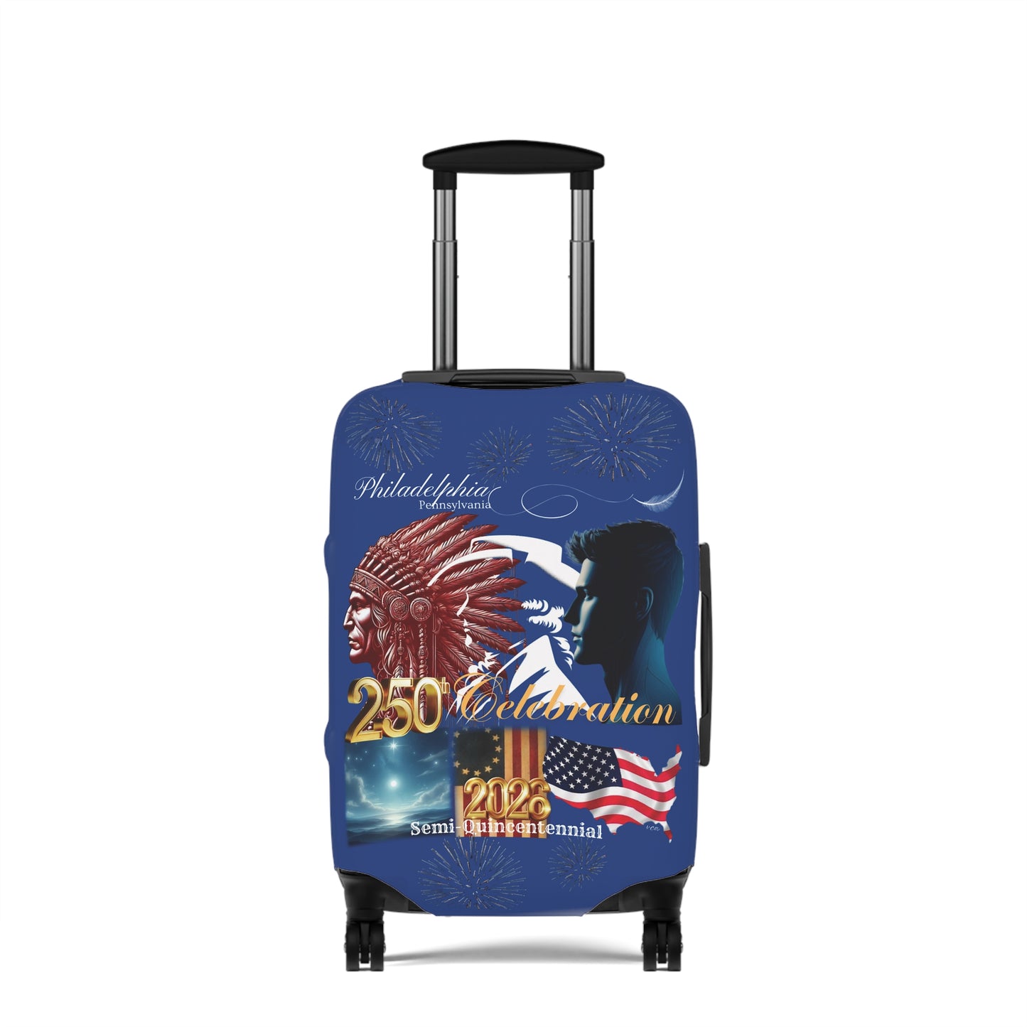 'Legacy of Liberty' Collection - Luggage Cover by vca —250th Anniversary -- Semi‑Quincentennial Travel Accessory, 2-sided - Blue