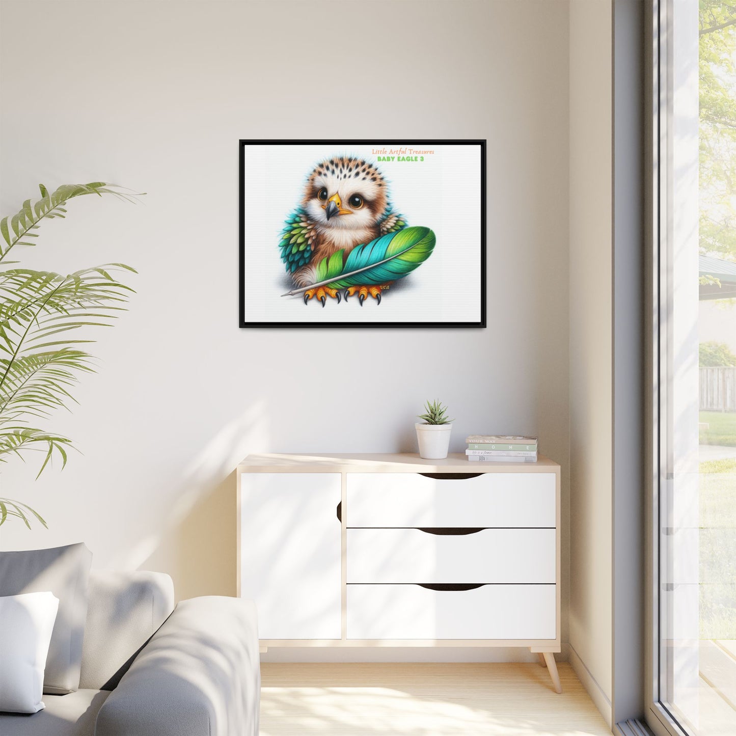 "Little Artful Treasures" Collection - Framed Canvas Wall Art— 'Baby Eagle 3 with Eagle Feather' by vca