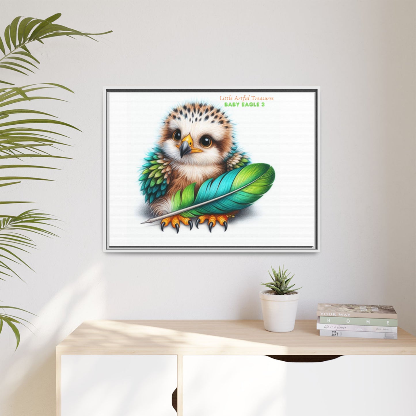 "Little Artful Treasures" Collection - Framed Canvas Wall Art— 'Baby Eagle 3 with Eagle Feather' by vca