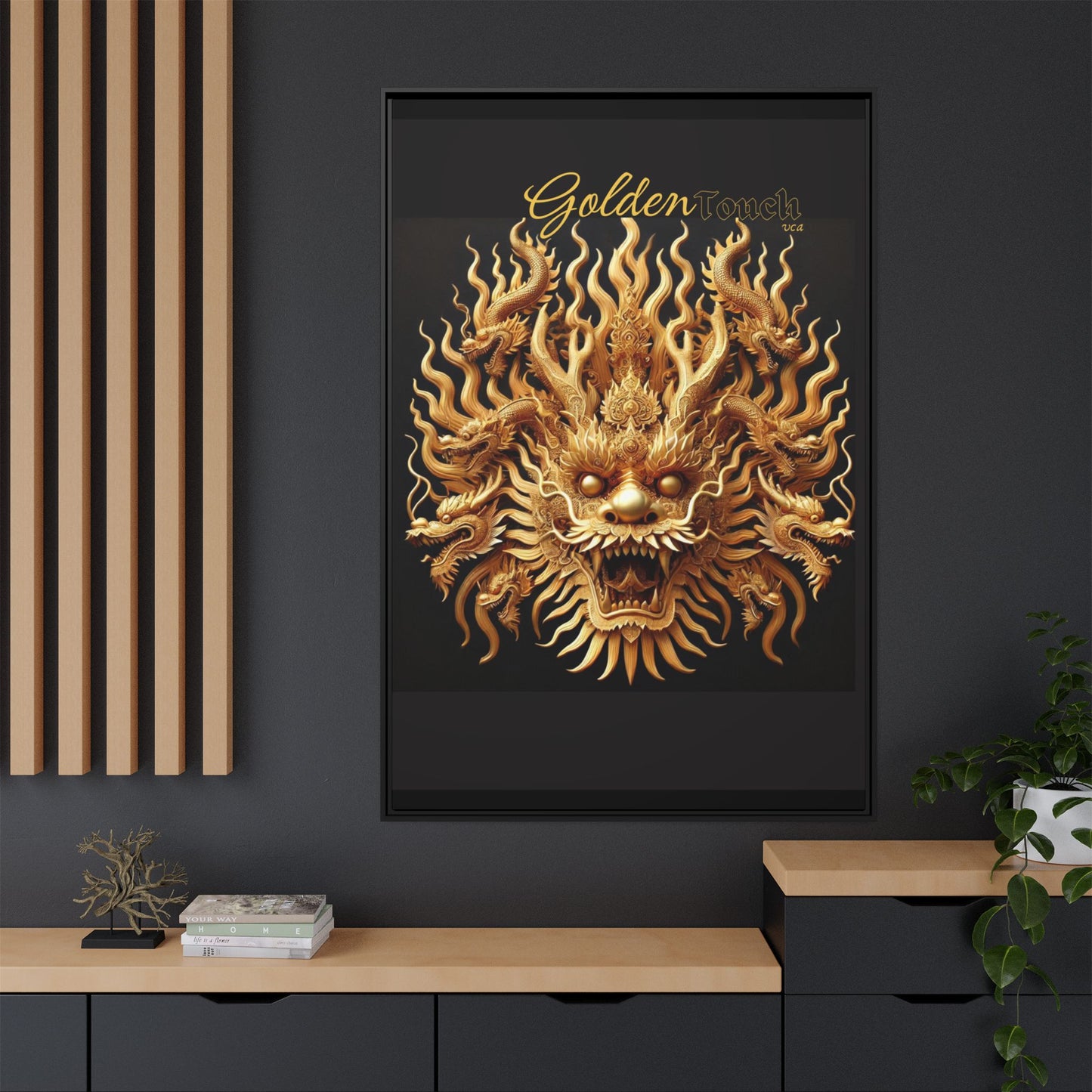 "Golden Touch" Collection - Canvas Wall Art - 'Majestic Nine-Headed Dragon' by vca