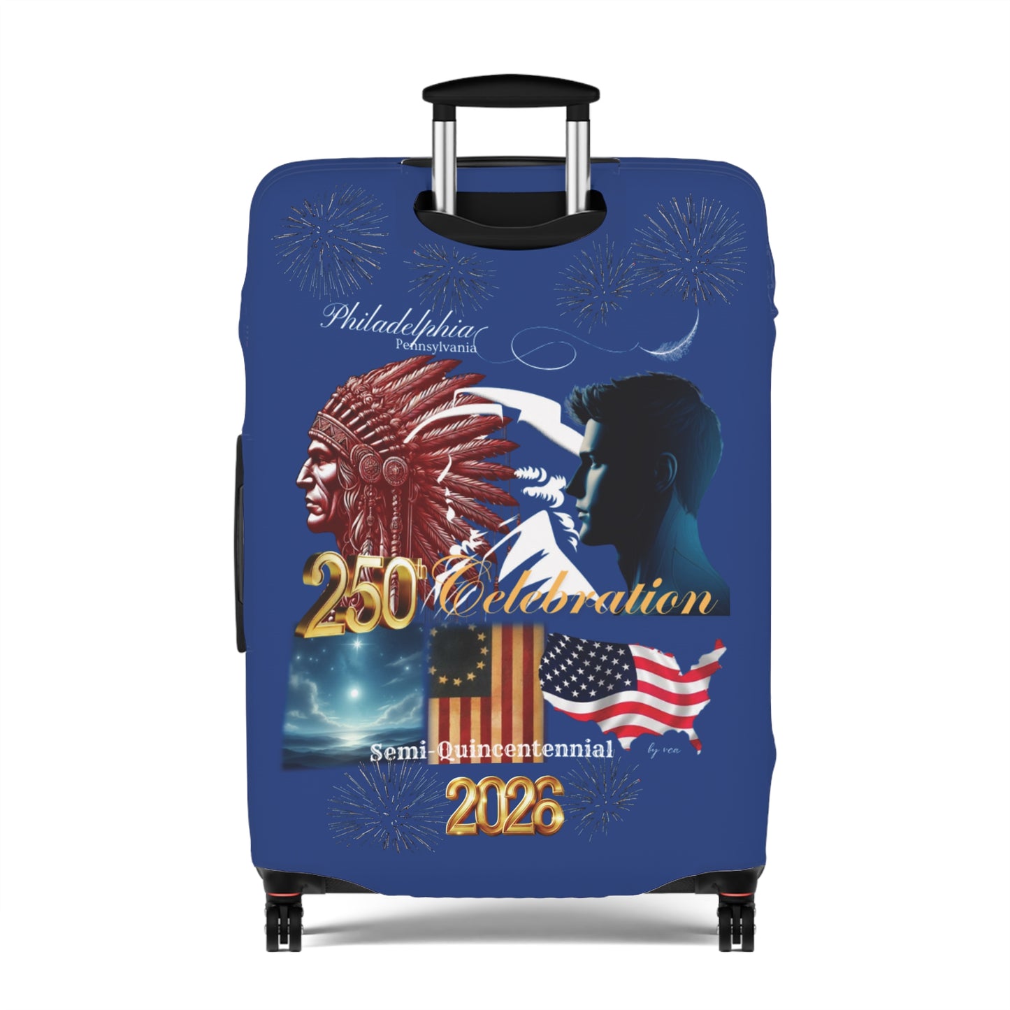 'Legacy of Liberty' Collection - Luggage Cover by vca —250th Anniversary -- Semi‑Quincentennial Travel Accessory, 2-sided - Blue