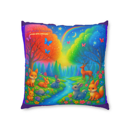 "Little Artful Treasures" Collection - Whimsical Forest Animals Square Floor Pillow — 'Vivid Nite Dreams' by vca - Deep Purple