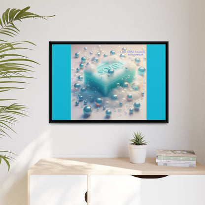 "Little Artful Treasures" Collection - Framed Matte Canvas Wall Art — 'Soap Bubbles' by vca - Blue