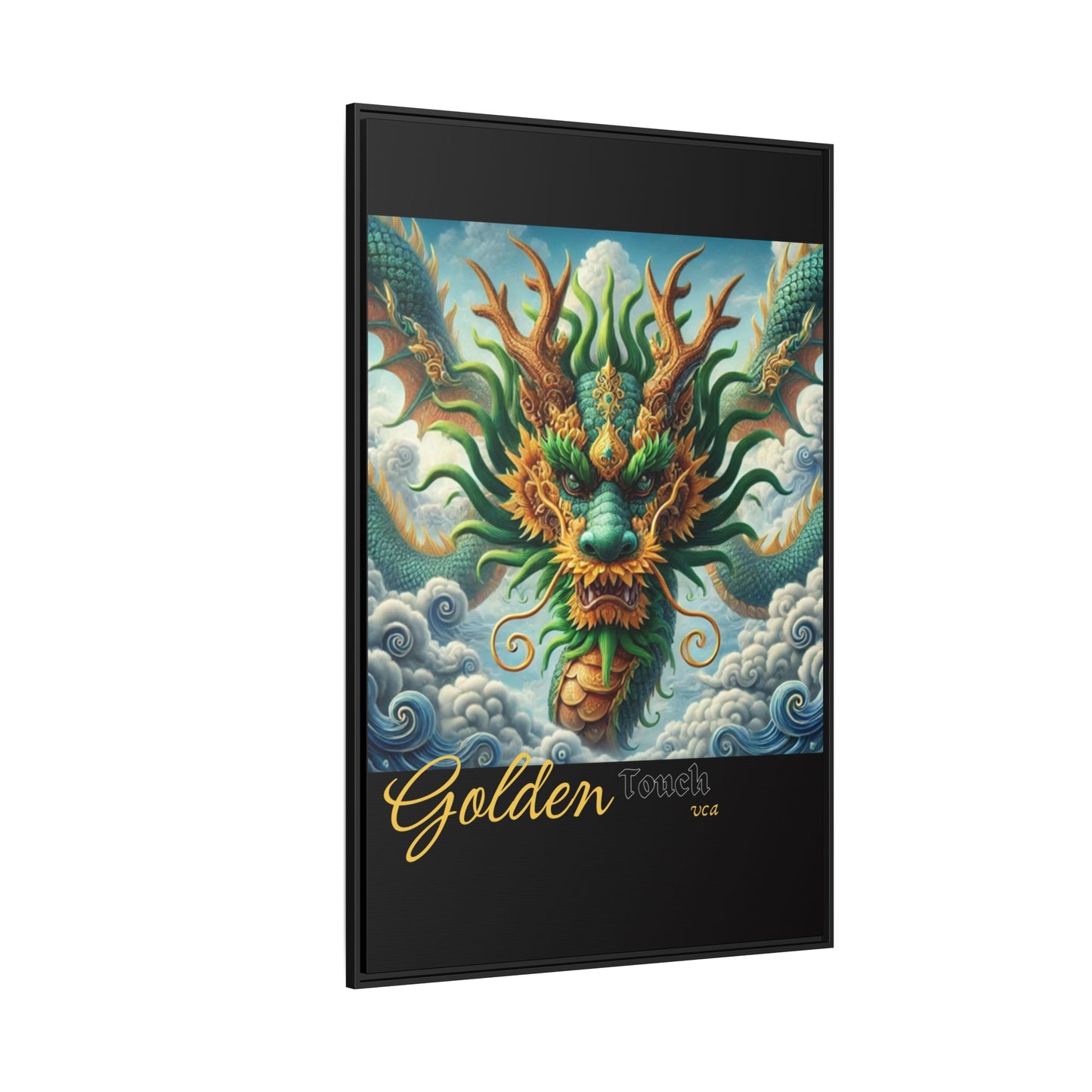 "Golden Touch" Collection - Framed Wall Art - " Gold & Emerald Flying Dragon" by vca