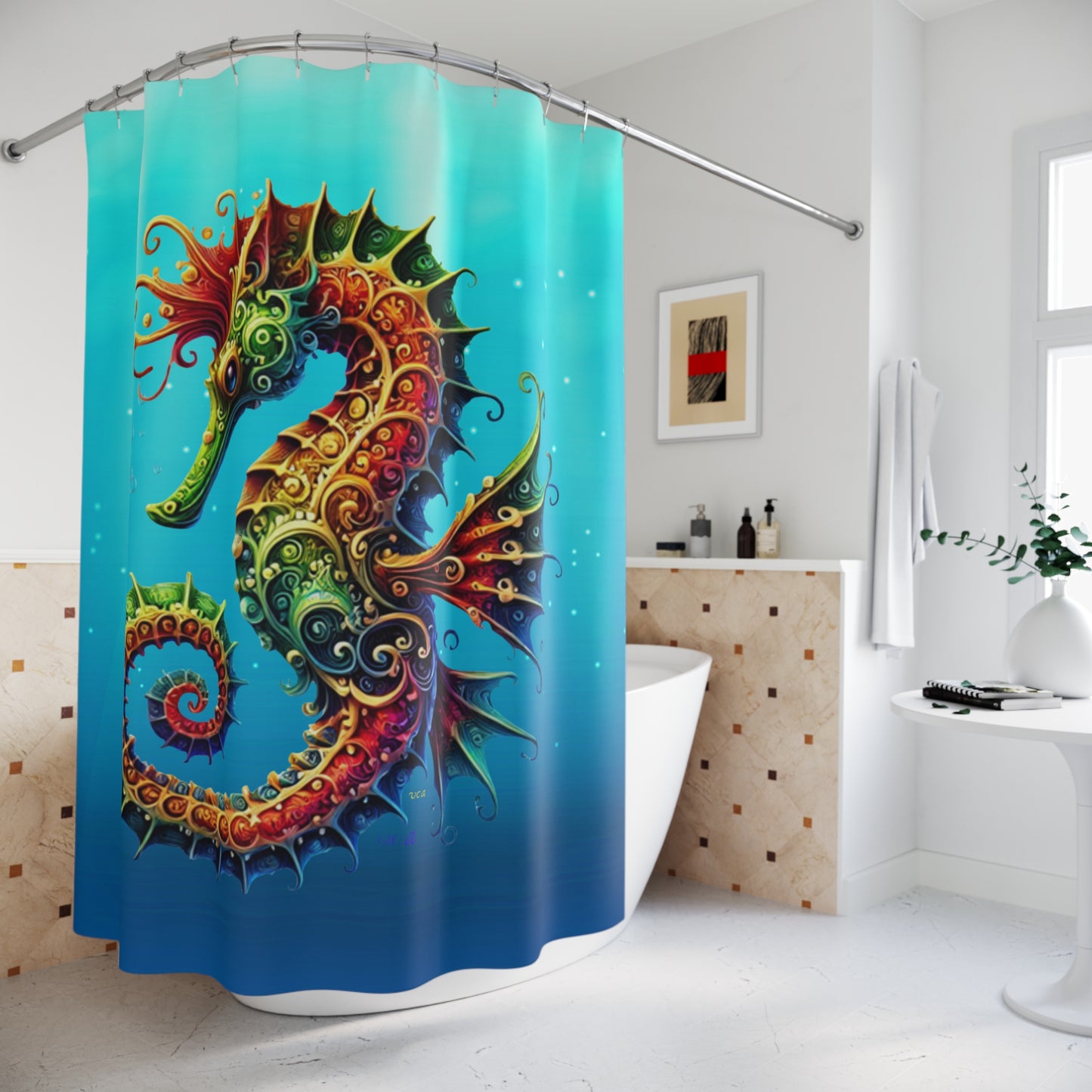 "Elevated Style" Collection - Colorful Seahorse Shower Curtain –