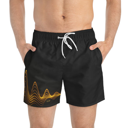 "Golden Touch" Collection - 'Golden Current' Designer Men's Swim Trunks - by vca