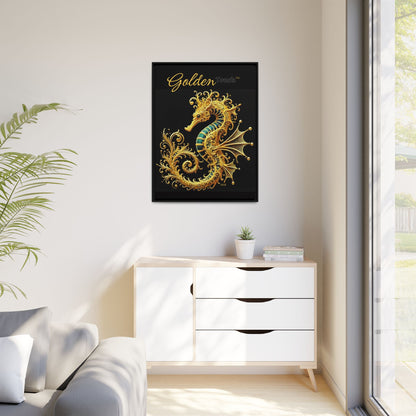 "Golden Touch" Collection – Framed '24k Gold & Emerald Seahorse' Matte Canvas by vca