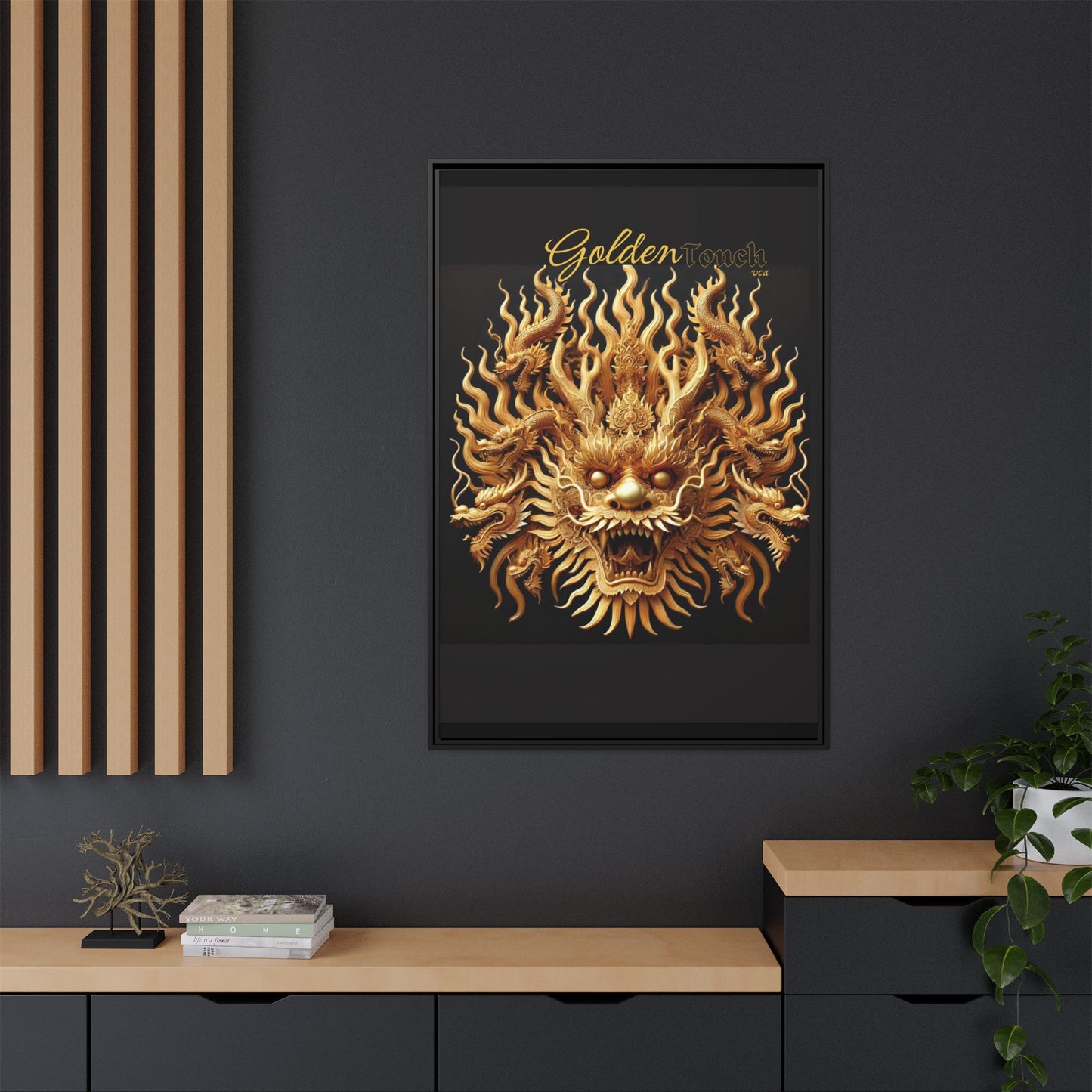 "Golden Touch" Collection - Canvas Wall Art - 'Majestic Nine-Headed Dragon' by vca