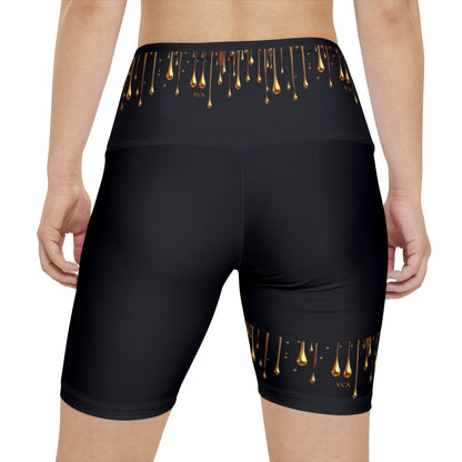 "Golden Touch" Collection - Women’s Workout Shorts - '24K Liquid Gold Drops' Design by vca