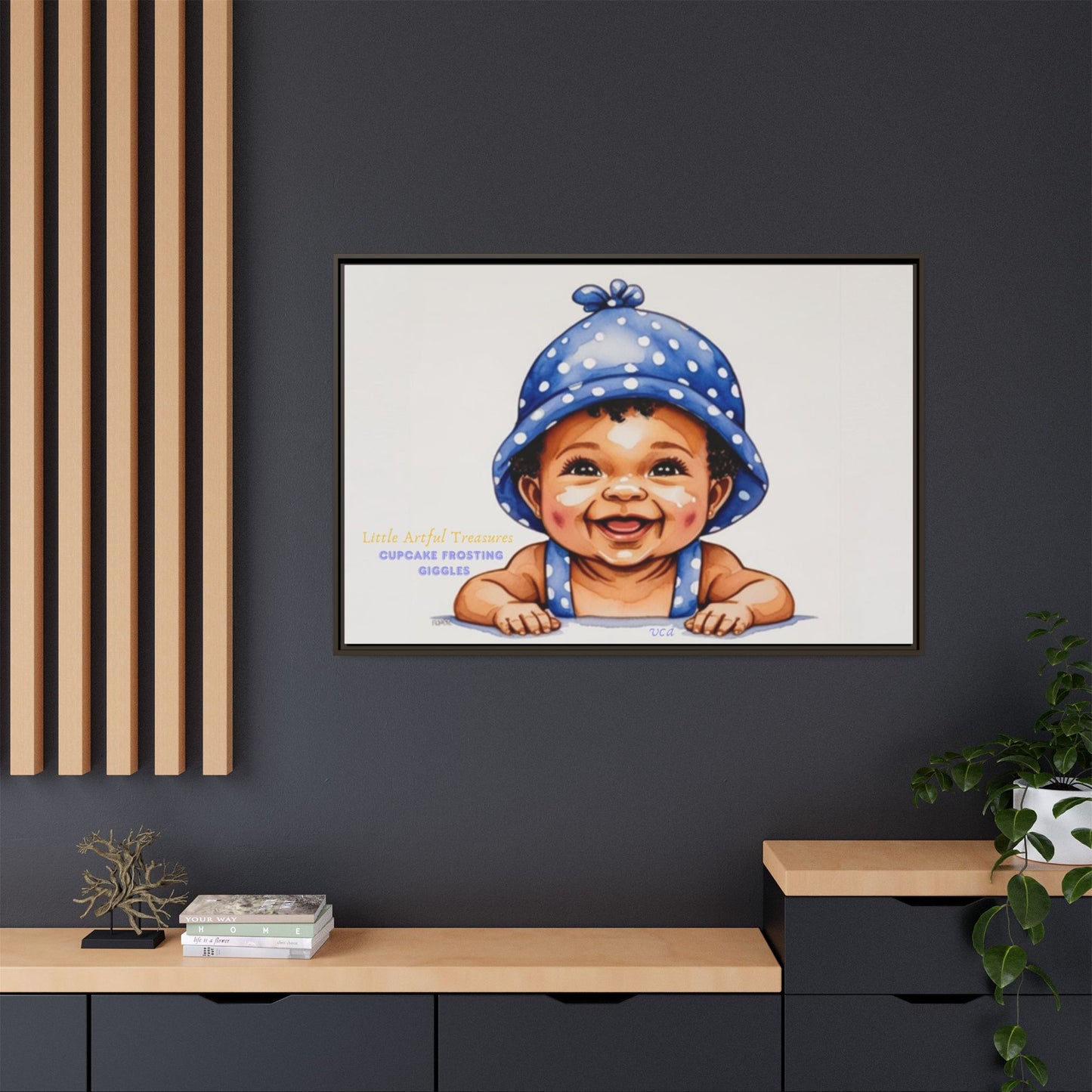 "Little Artful Treasures" Collection - 'Cupcake Frosting Giggles' by vca - Framed Baby Wall Art (Matte Canvas)