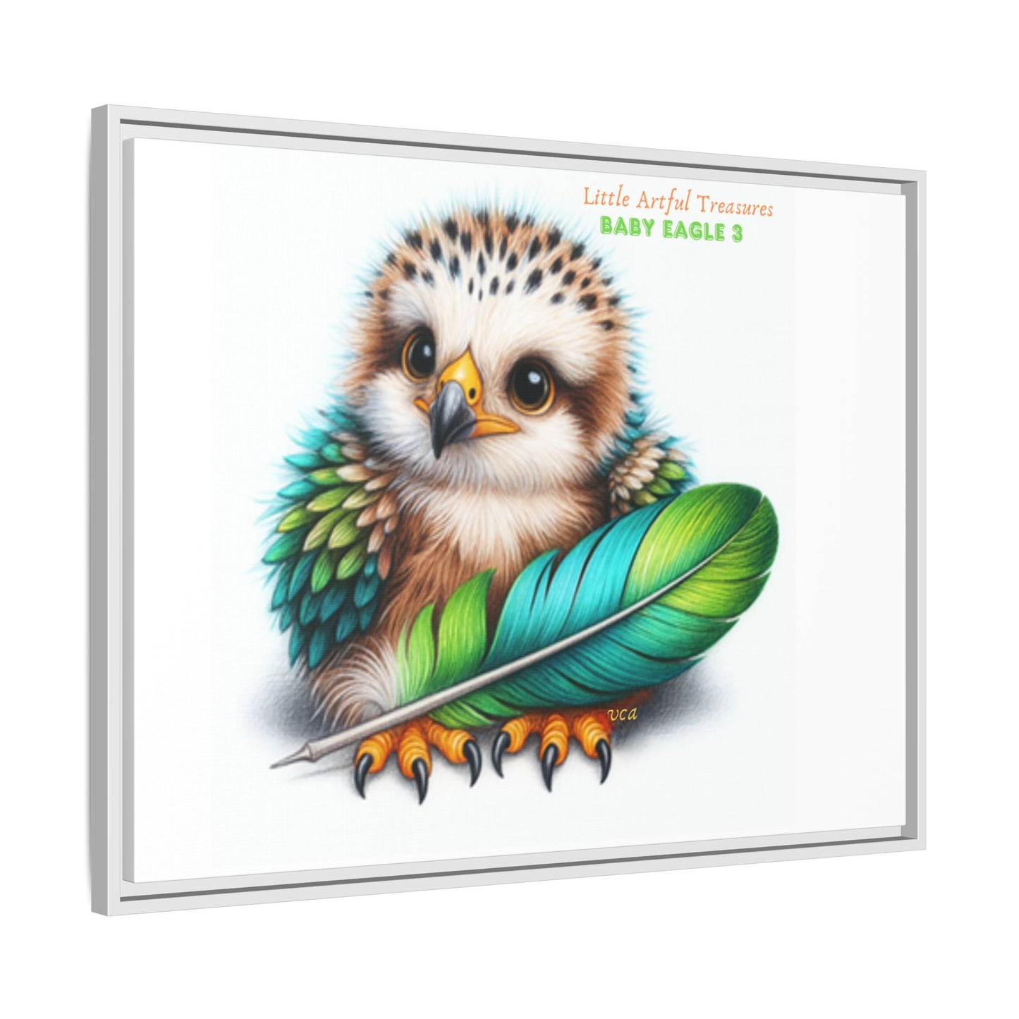 "Little Artful Treasures" Collection - Framed Canvas Wall Art— 'Baby Eagle 3 with Eagle Feather' by vca