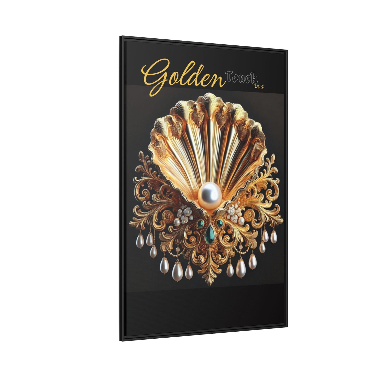 "Golden Touch" Collection - Framed Art Canvas - 'Emeralds & Pearls' by vca