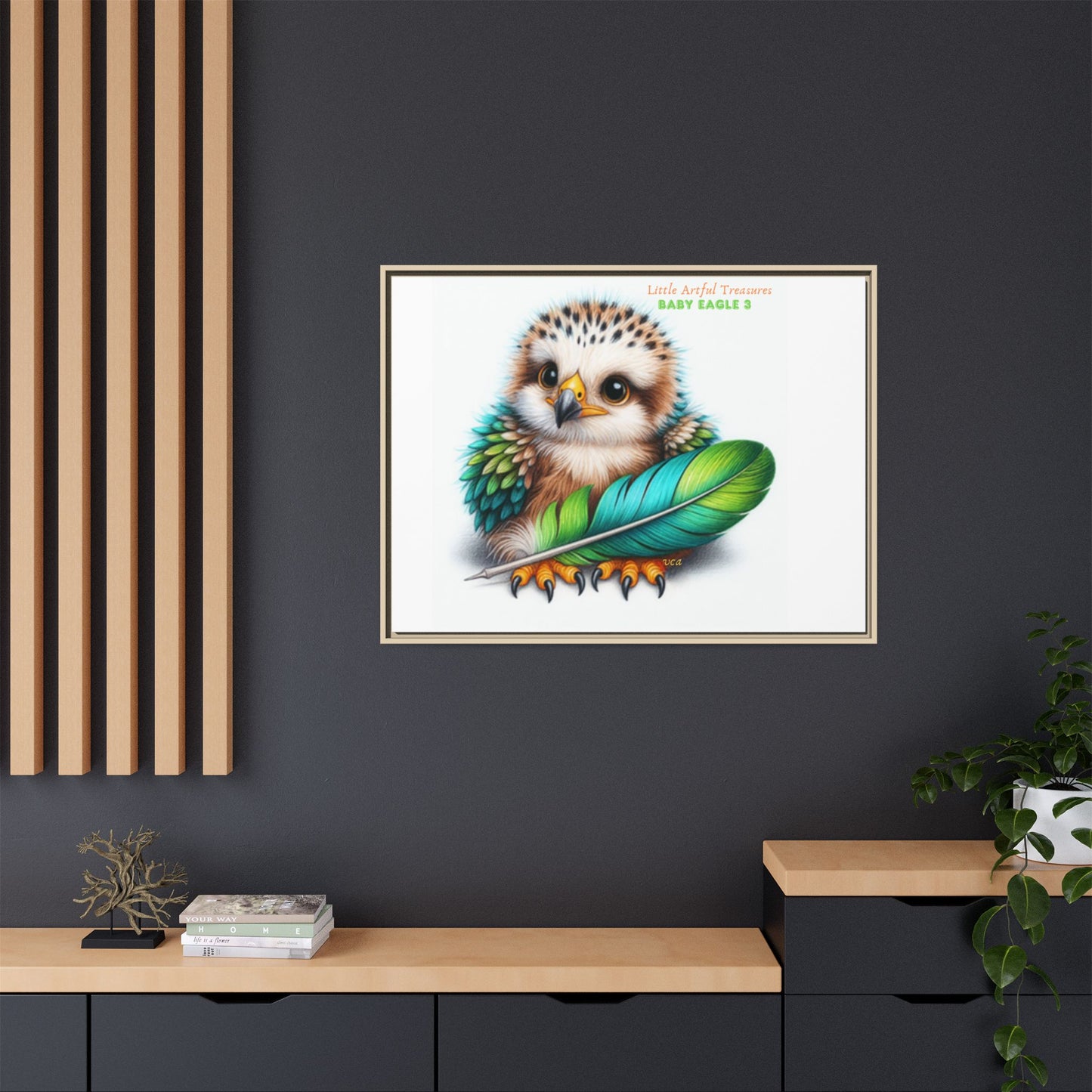 "Little Artful Treasures" Collection - Framed Canvas Wall Art— 'Baby Eagle 3 with Eagle Feather' by vca