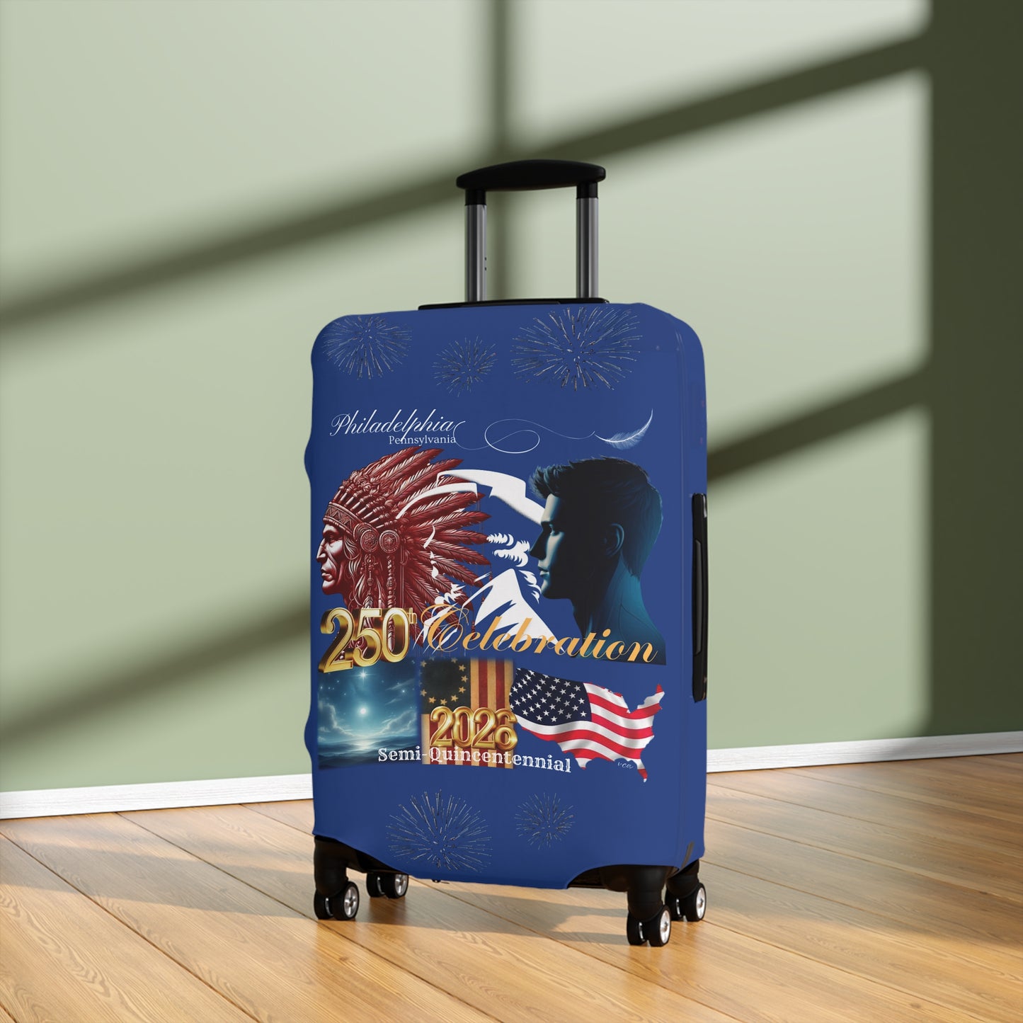 'Legacy of Liberty' Collection - Luggage Cover by vca —250th Anniversary -- Semi‑Quincentennial Travel Accessory, 2-sided - Blue