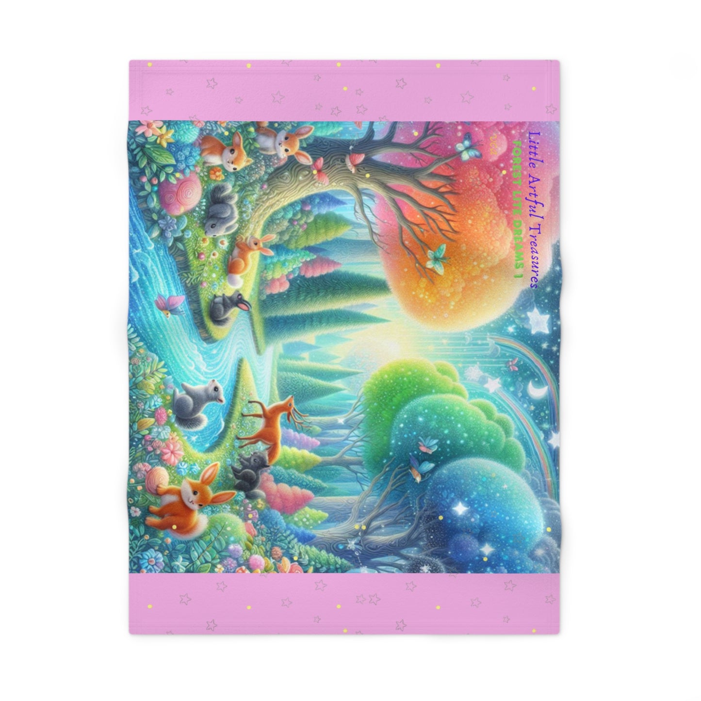 "Little Artful Treasures" Collection — Soft Fleece Nursery Throw with Enchanted Forest Design - 'Forest Lite Dreams 2' by vca