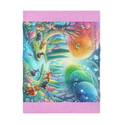 "Little Artful Treasures" Collection — Soft Fleece Nursery Throw with Enchanted Forest Design - 'Forest Lite Dreams 2' by vca