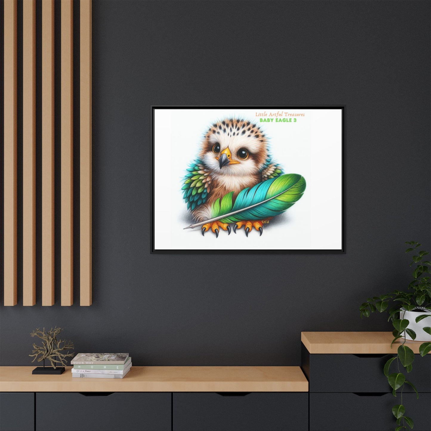 "Little Artful Treasures" Collection - Framed Canvas Wall Art— 'Baby Eagle 3 with Eagle Feather' by vca