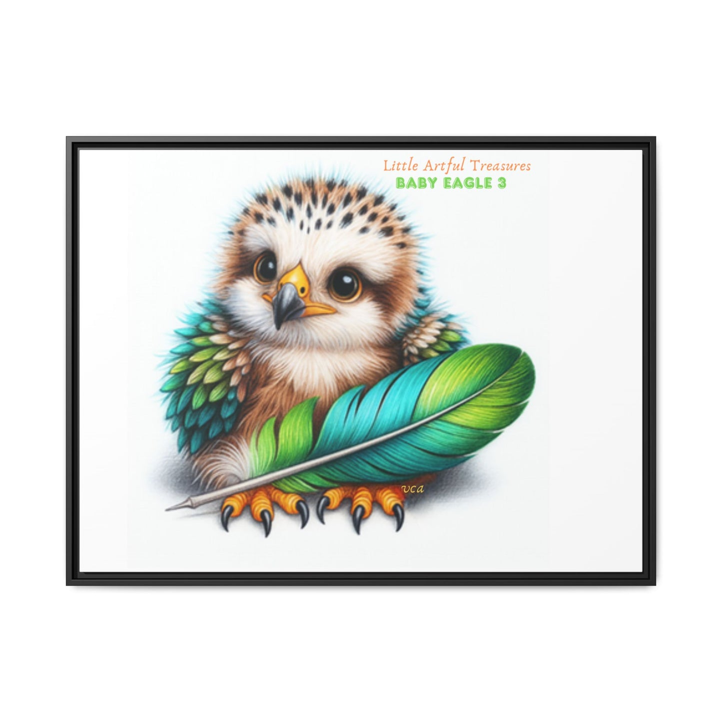 "Little Artful Treasures" Collection - Framed Canvas Wall Art— 'Baby Eagle 3 with Eagle Feather' by vca