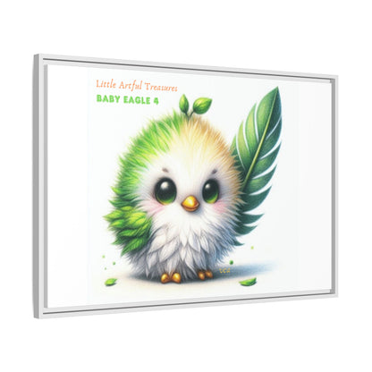 "Little Artful Treasures" Collection - Framed Canvas Wall Art - Cute Green Baby Eagle with Eagle feather ("Baby Eagle 4") by vca