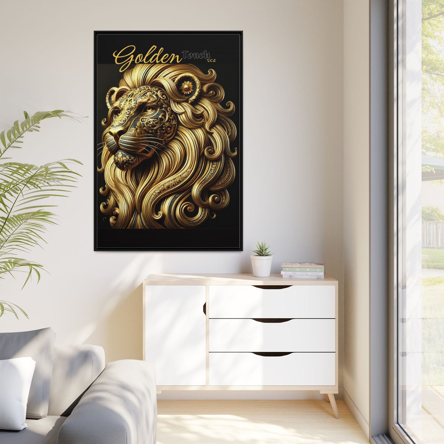 "Golden Touch" Collection - Framed Canvas Art - 'Golden Majesty' Lion by vca