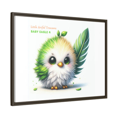 "Little Artful Treasures" Collection - Framed Canvas Wall Art - Cute Green Baby Eagle with Eagle feather ("Baby Eagle 4") by vca