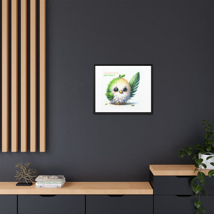 "Little Artful Treasures" Collection - Framed Canvas Wall Art - Cute Green Baby Eagle with Eagle feather ("Baby Eagle 4") by vca