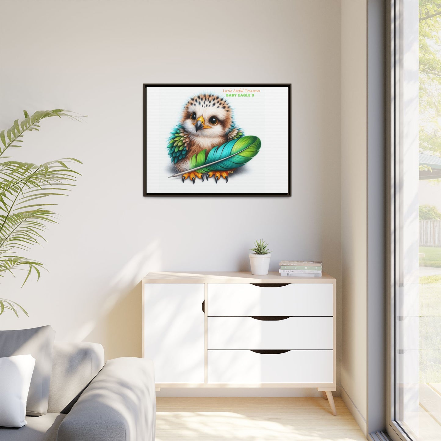 "Little Artful Treasures" Collection - Framed Canvas Wall Art— 'Baby Eagle 3 with Eagle Feather' by vca