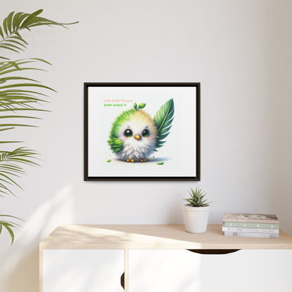"Little Artful Treasures" Collection - Framed Canvas Wall Art - Cute Green Baby Eagle with Eagle feather ("Baby Eagle 4") by vca