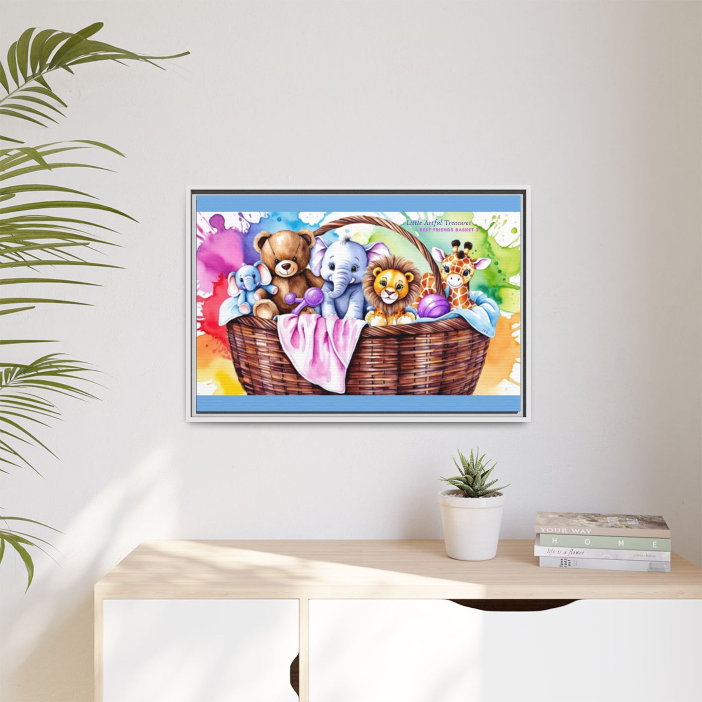 "Little Artful Treasures" Collection - Framed Nursery Canvas Wall Art — 'Best Friends Basket 2' by vca