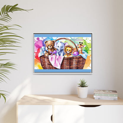"Little Artful Treasures" Collection - Framed Nursery Canvas Wall Art — 'Best Friends Basket 2' by vca