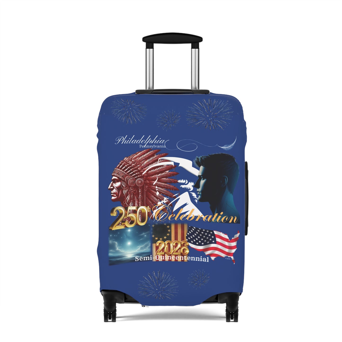 'Legacy of Liberty' Collection - Luggage Cover by vca —250th Anniversary -- Semi‑Quincentennial Travel Accessory, 2-sided - Blue