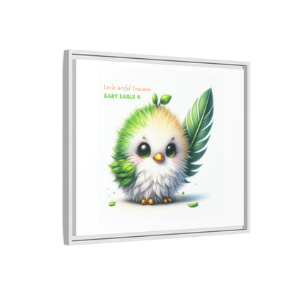 "Little Artful Treasures" Collection - Framed Canvas Wall Art - Cute Green Baby Eagle with Eagle feather ("Baby Eagle 4") by vca