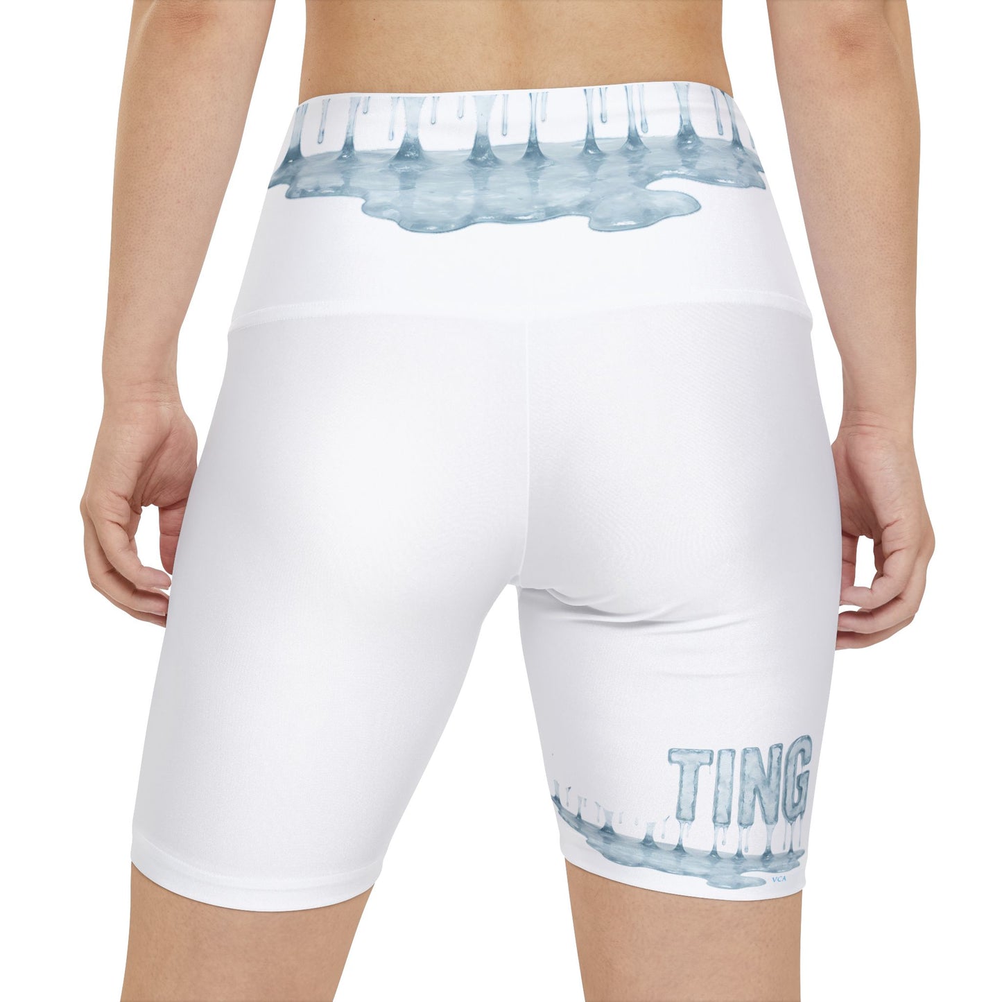 "Elevated Style" Collection - 'Melting' ice Designer Women's Workout Shorts (White) - by vca