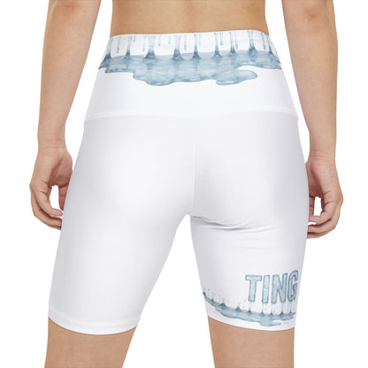 "Elevated Style" Collection - 'Melting' ice Designer Women's Workout Shorts (White) - by vca