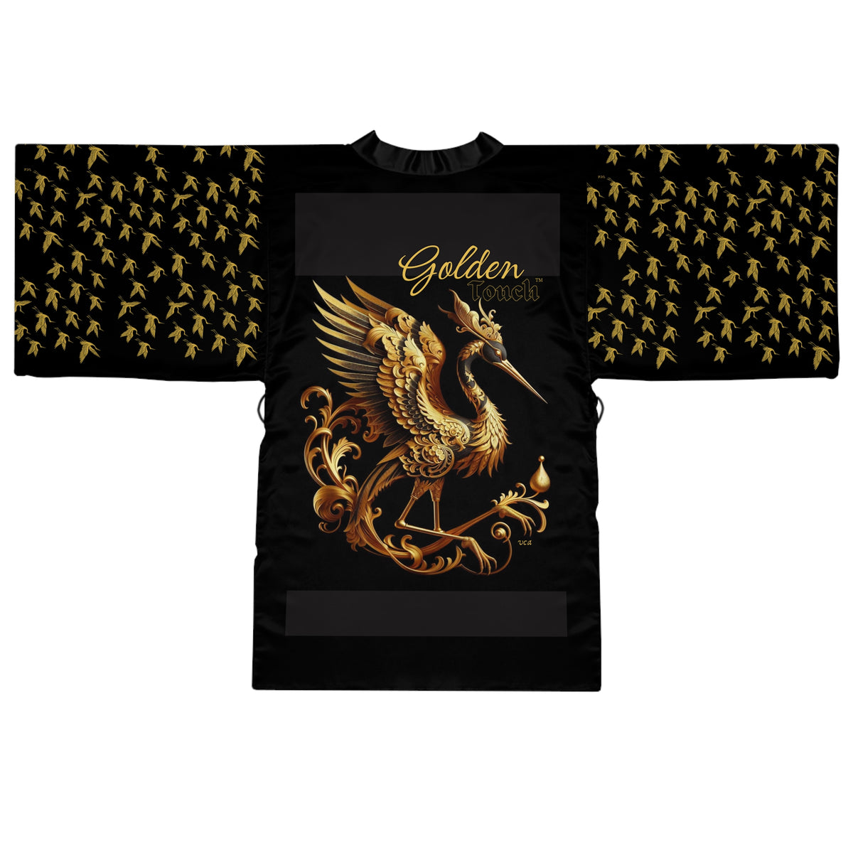 "Golden Touch" Collection - Designer Kimono '24k Crane' by vca - Black with Gold