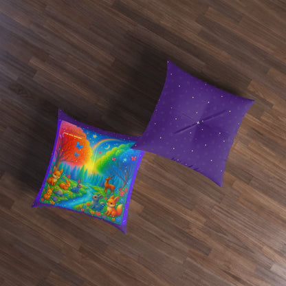 "Little Artful Treasures" Collection - Whimsical Forest Animals Square Floor Pillow — 'Vivid Nite Dreams' by vca - Deep Purple
