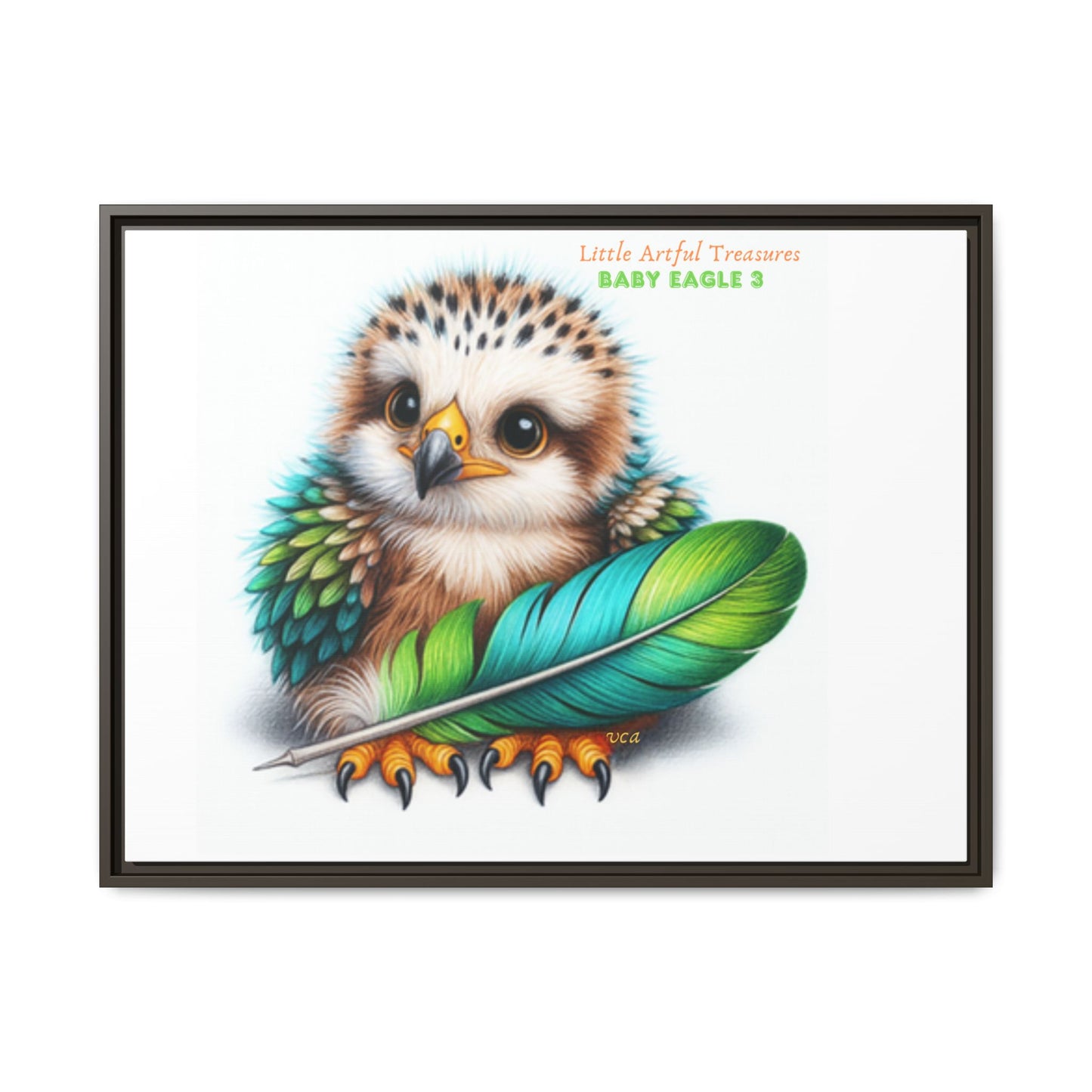 "Little Artful Treasures" Collection - Framed Canvas Wall Art— 'Baby Eagle 3 with Eagle Feather' by vca