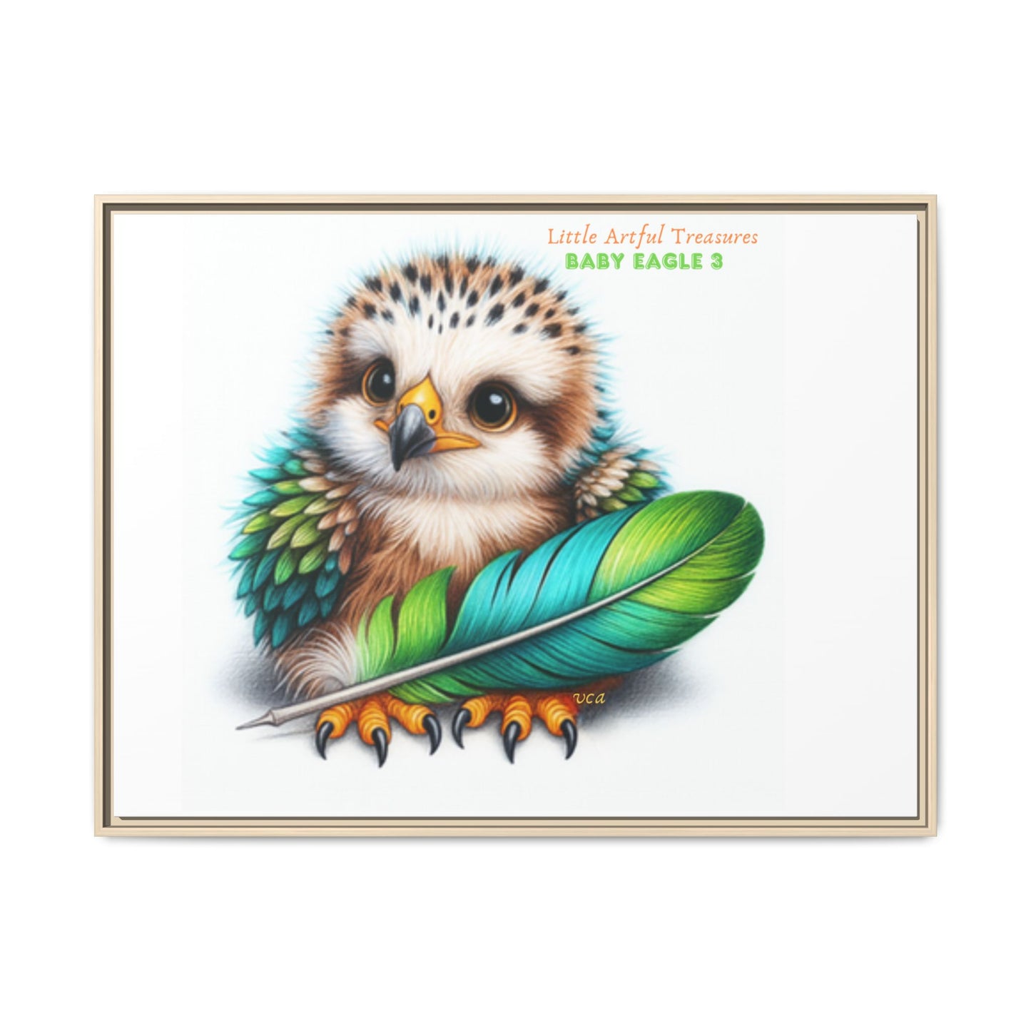 "Little Artful Treasures" Collection - Framed Canvas Wall Art— 'Baby Eagle 3 with Eagle Feather' by vca