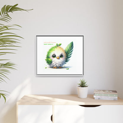 "Little Artful Treasures" Collection - Framed Canvas Wall Art - Cute Green Baby Eagle with Eagle feather ("Baby Eagle 4") by vca