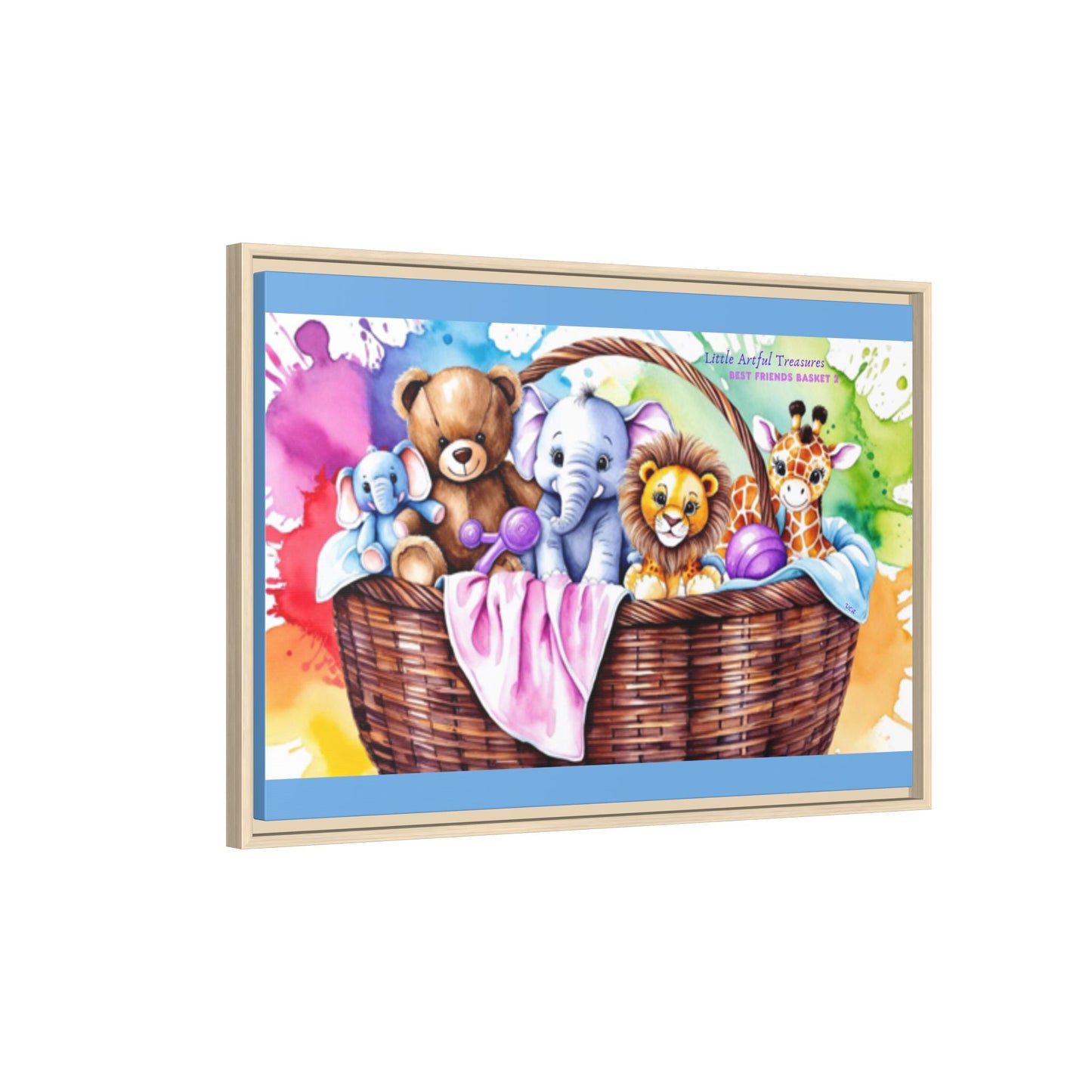 "Little Artful Treasures" Collection - Framed Nursery Canvas Wall Art — 'Best Friends Basket 2' by vca