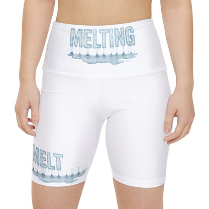 "Elevated Style" Collection - 'Melting' ice Designer Women's Workout Shorts (White) - by vca