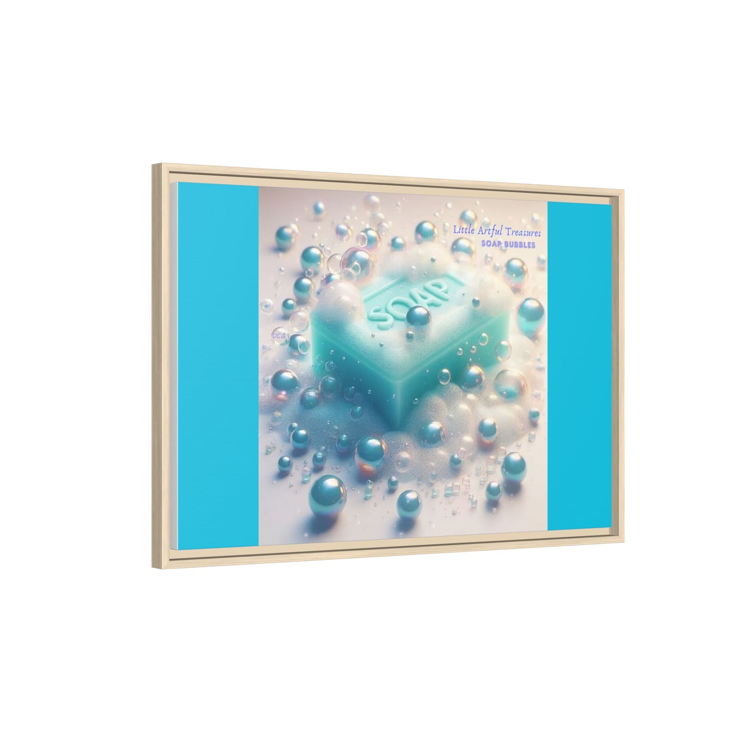 "Little Artful Treasures" Collection - Framed Matte Canvas Wall Art — 'Soap Bubbles' by vca - Blue