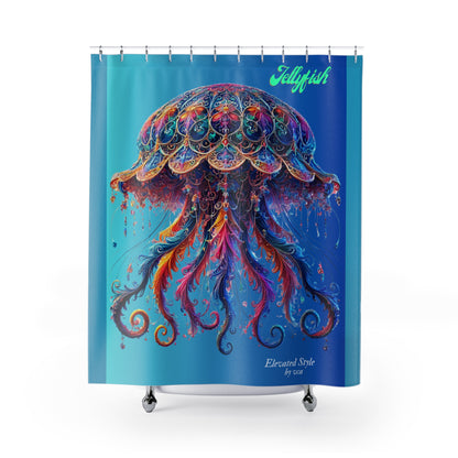 "Elevated Style" Collection - Jellyfish Shower Curtain — Vibrant Bohemian Ocean Art design by vca