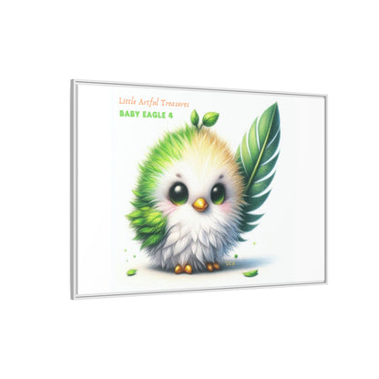 "Little Artful Treasures" Collection - Framed Canvas Wall Art - Cute Green Baby Eagle with Eagle feather ("Baby Eagle 4") by vca