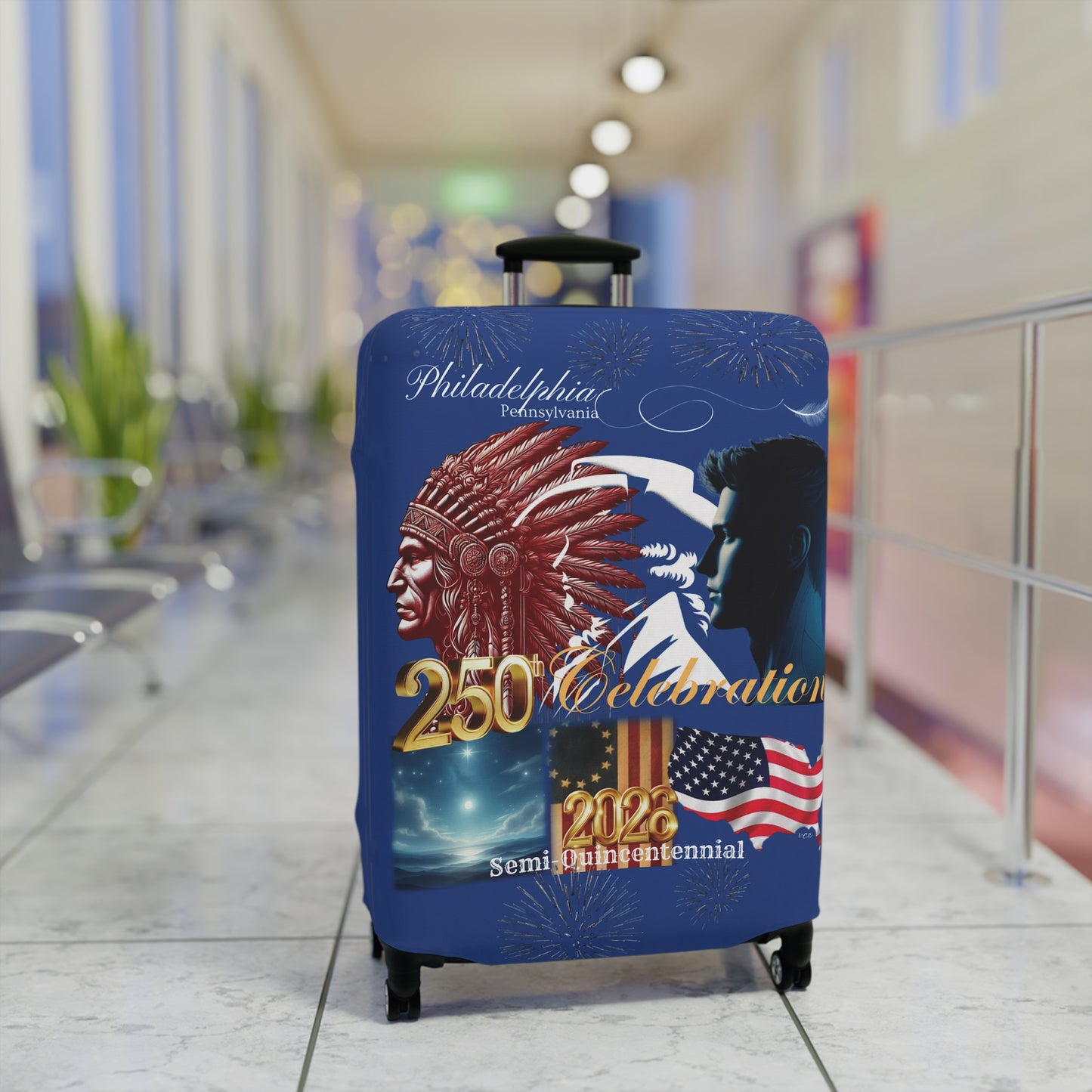 'Legacy of Liberty' Collection - Luggage Cover by vca —250th Anniversary -- Semi‑Quincentennial Travel Accessory, 2-sided - Blue