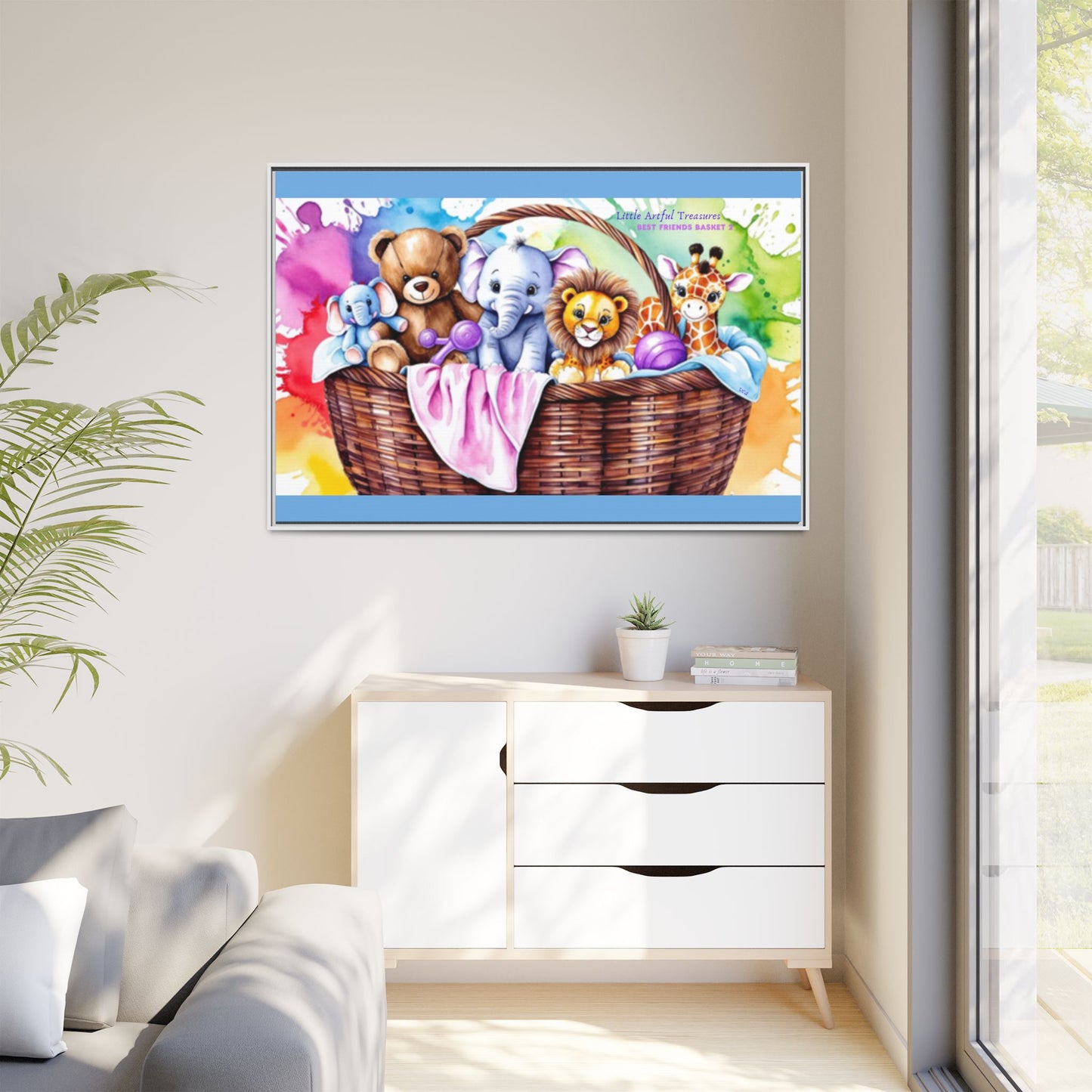 "Little Artful Treasures" Collection - Framed Nursery Canvas Wall Art — 'Best Friends Basket 2' by vca